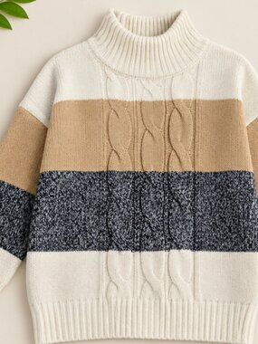 Lane Bryant 18/20 Colorblock Cable Knit Turtleneck Sweater Plus Size